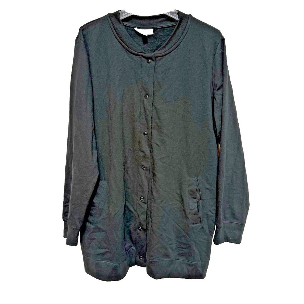 Woman Within Jacket Womens L 18 20 Jersey Knit Black Work Basic Pockets Athletic